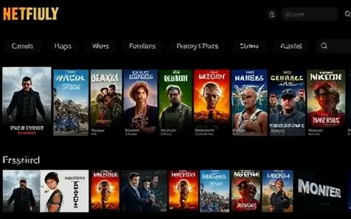 Catálogo de filmes em interface de streaming