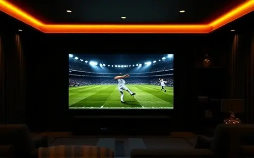 Sala de cinema em casa com tela grande