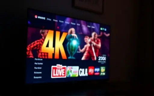 Televisão exibindo interface com destaque para conteúdo 4K