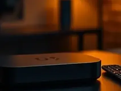 TV Box com controle remoto sobre a mesa