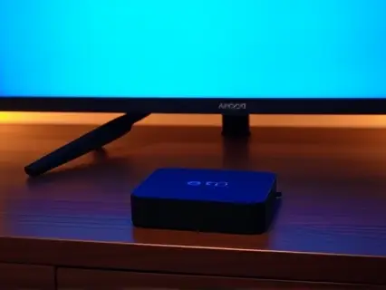 TV Box ligada embaixo da televisão